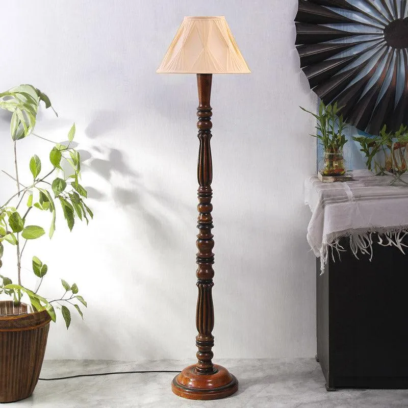 Krida Vintage Wooden Floor Lamp With Pleated Shade - Off-White media 3