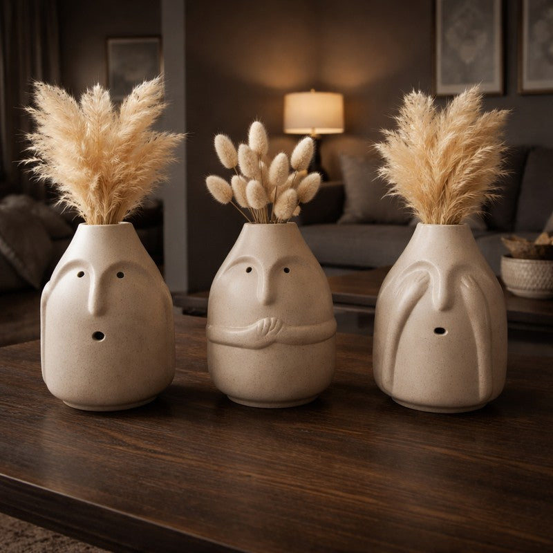 Whimsy Face Ceramic Vase - Set of Three media 3
