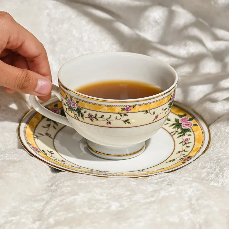 Yesenia 24k Gold Brushed Porcelain Tea Cup & Saucer (280 mL) - Twelve Piece Set media 3