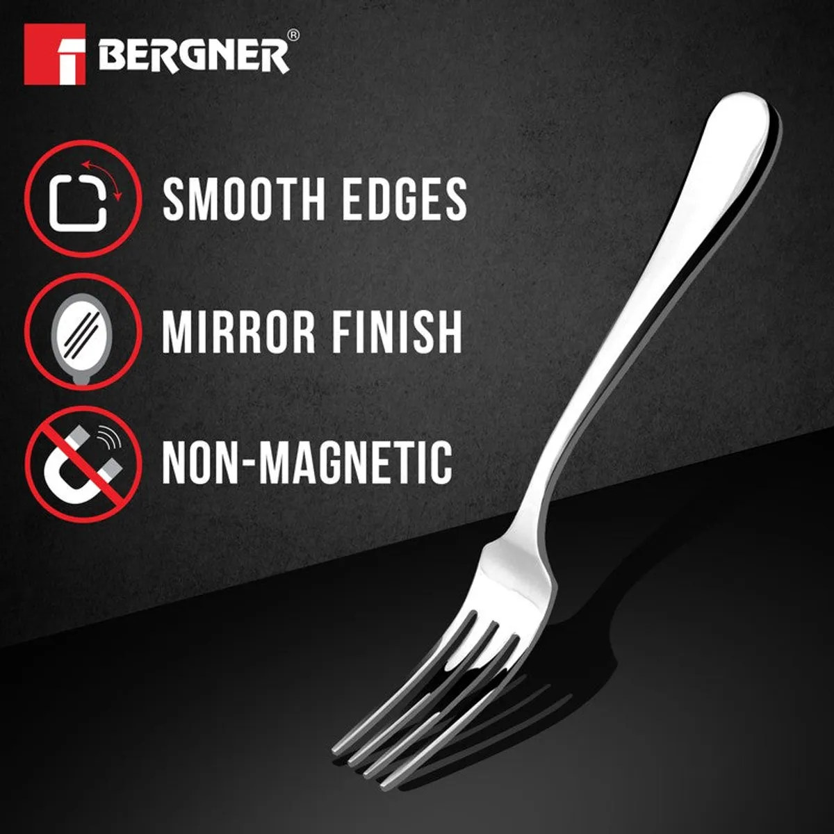 Close-up of a silver fork highlighting smooth edges and a reflective finish.