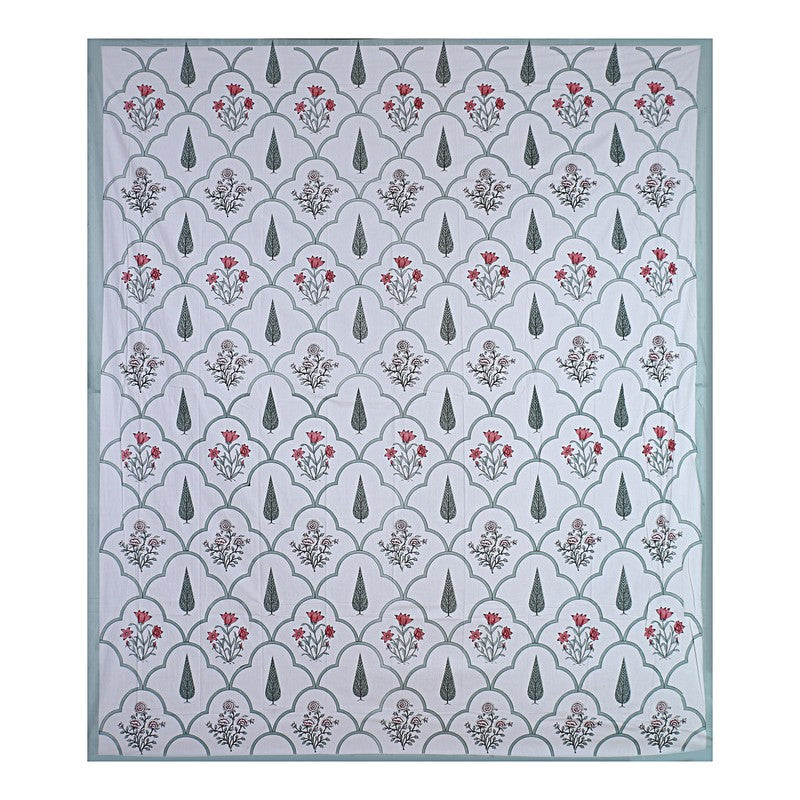 RiwaayatWhite Handblock Printed Cotton Bedsheet (Olive) - 400 TC media 7