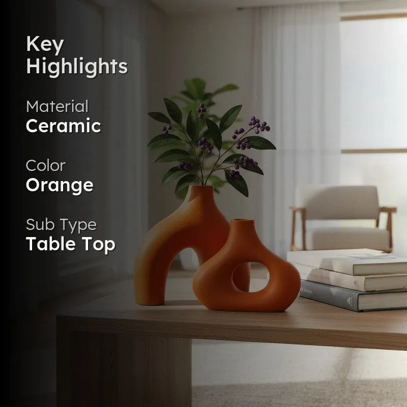 Noctra Sculptural Dual Ceramic Vase (Orange) - Set Of Two media 2