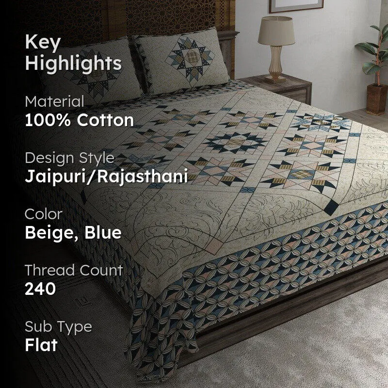 Nestar Cotton Bedsheet (Beige,Navy) - 240 TC media 2