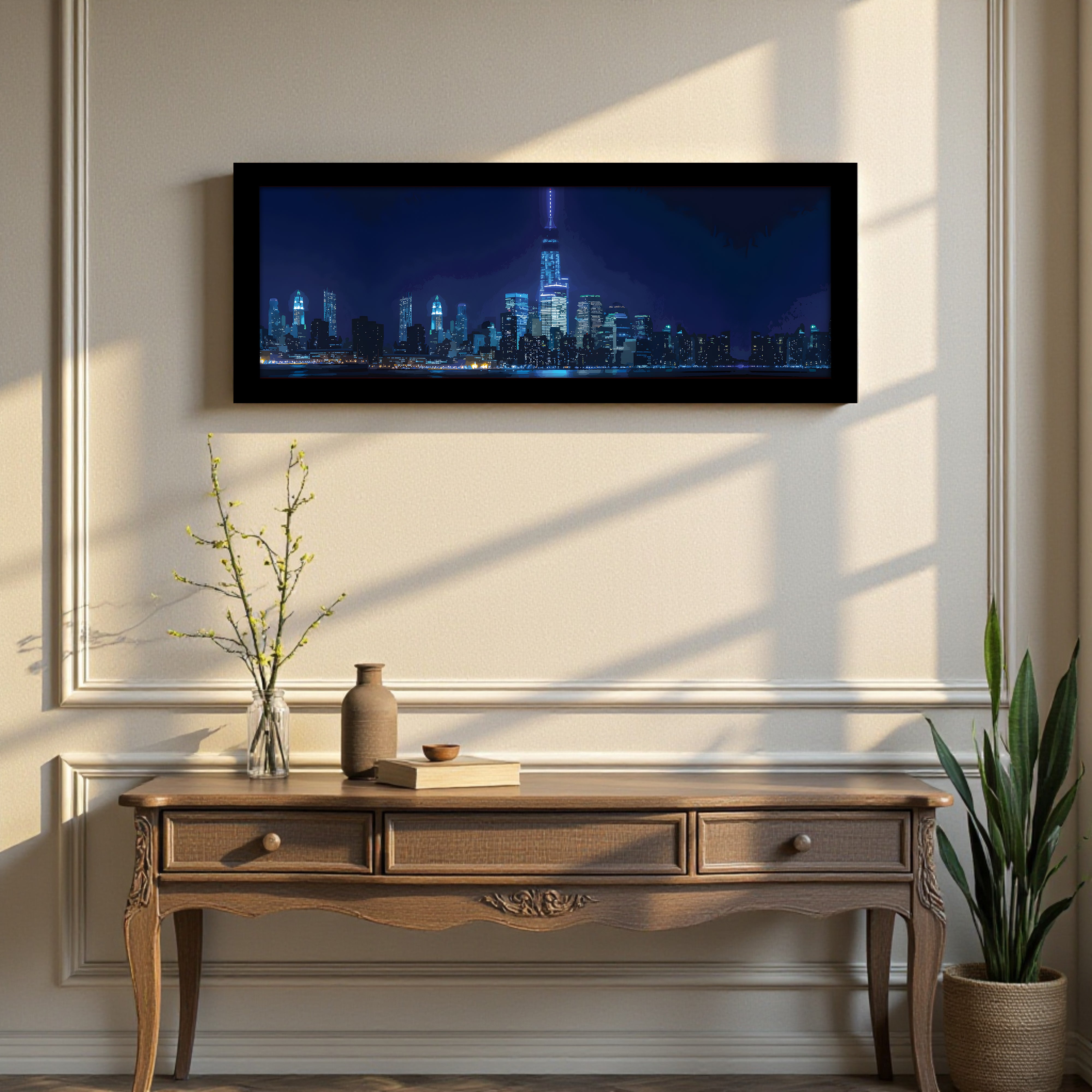 Noctra Night City Skyline Wall Painting With Frame