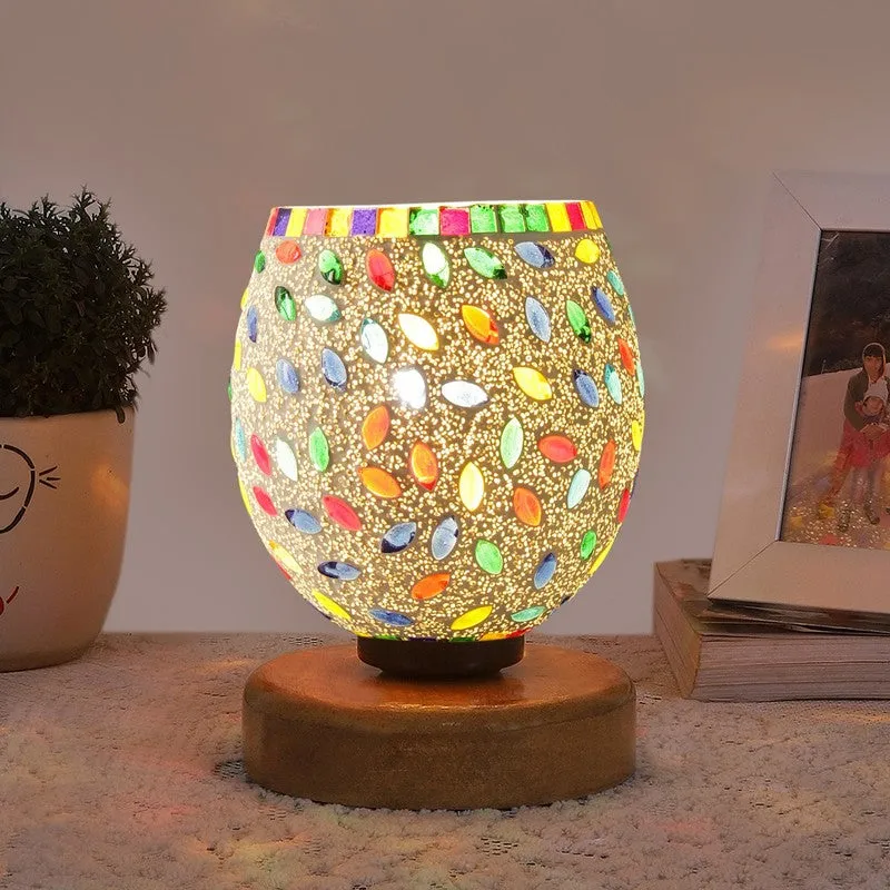 Glazerra Mosaic Glass Table Lamp With Wooden Base - Multicolor media 3