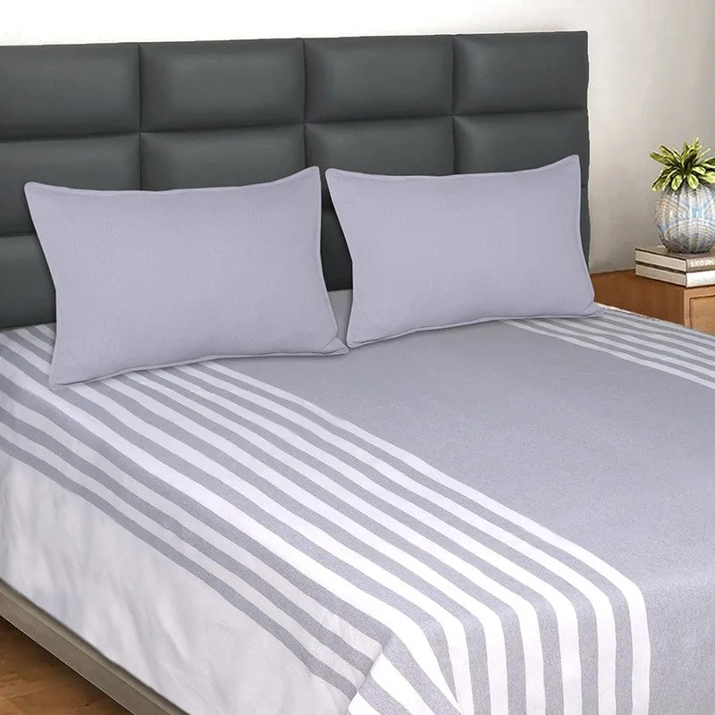 Line Comfort Cotton Bedsheet (Grey) - 102 TC media 3