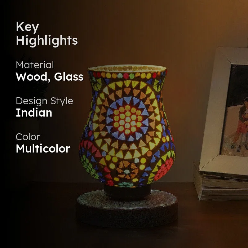 Warmelle Mosaic Glass Table Lamp With Wooden Base - Multicolor media 2