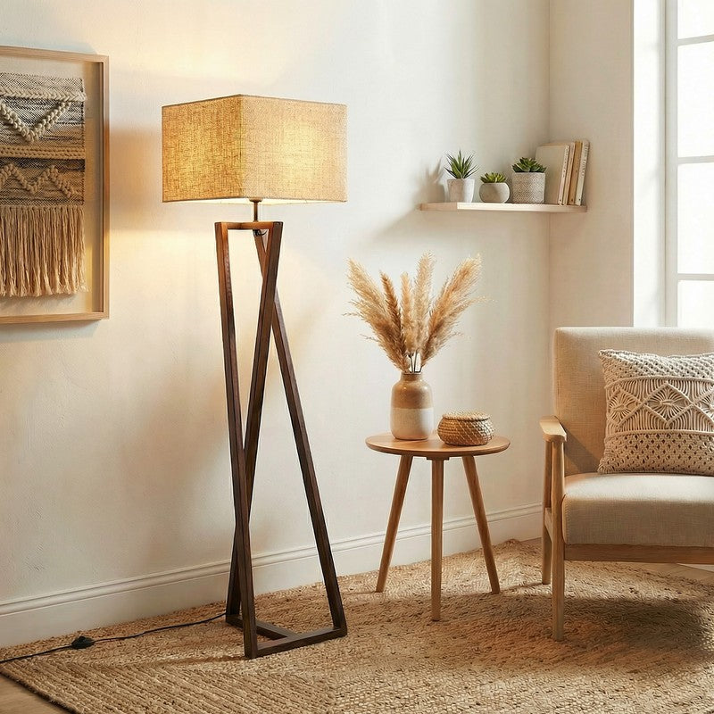NudeTone Wooden Floor Lamp - Brown media 3