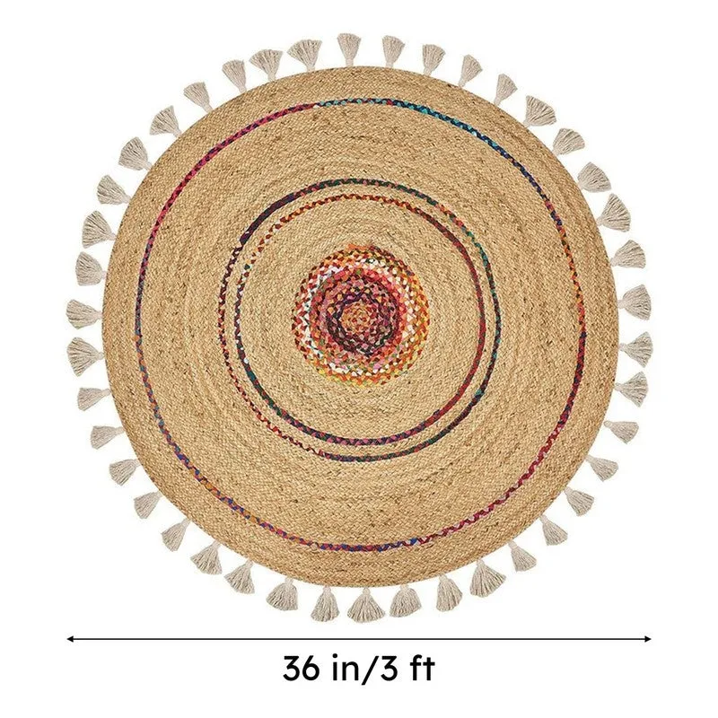 Rustic Halo Braided Jute Area Rug - Pink, Beige media 6