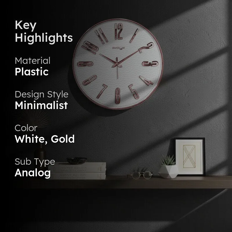 Elite Numeric Plastic Wall Clock - White & Rose Gold media 2