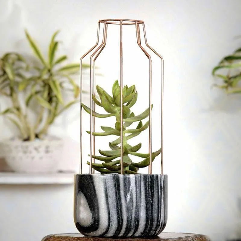 Copper Mesh Eartha Hand Crafted Marble Planter - Grey media 3