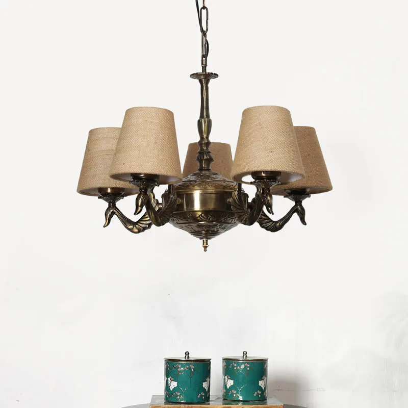 Khaki Conical Golden Antique Ceiling Lamp media 2