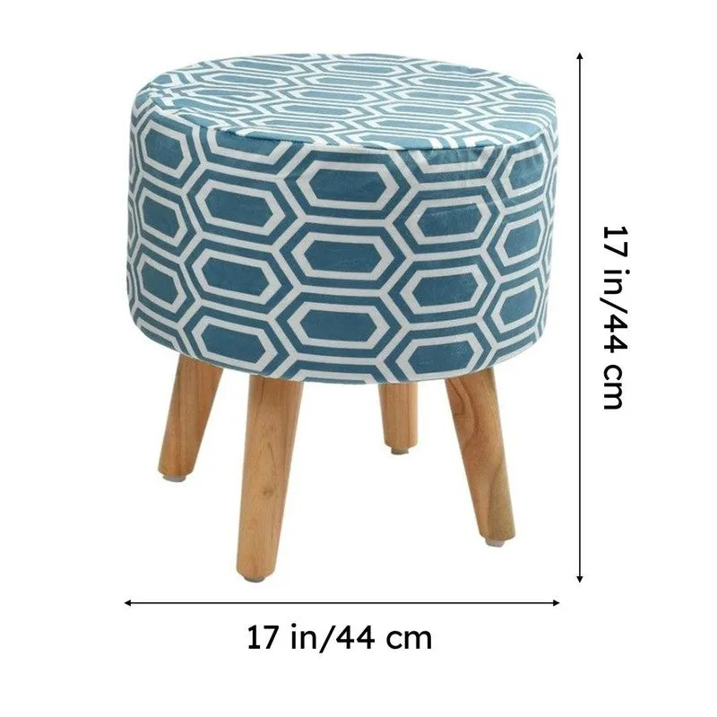 Hexora Blue Box Print Multicolor Engineered Wood Ottomans - Set Of Two media 8