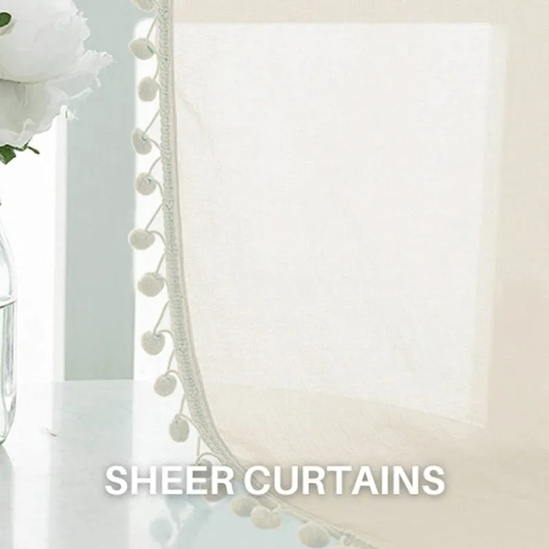 Urban Space Curtain With Pom Pom (Buttercream) - Set Of Two media 9