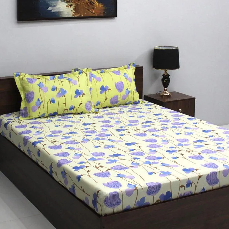 Prisha Floral Cotton Bedsheet (Yellow,Purple) - 110 TC media 3