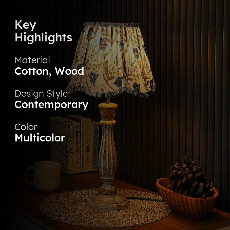 Wild Foliage Wooden Base Cotton Table Lamp - Multicolor media 2