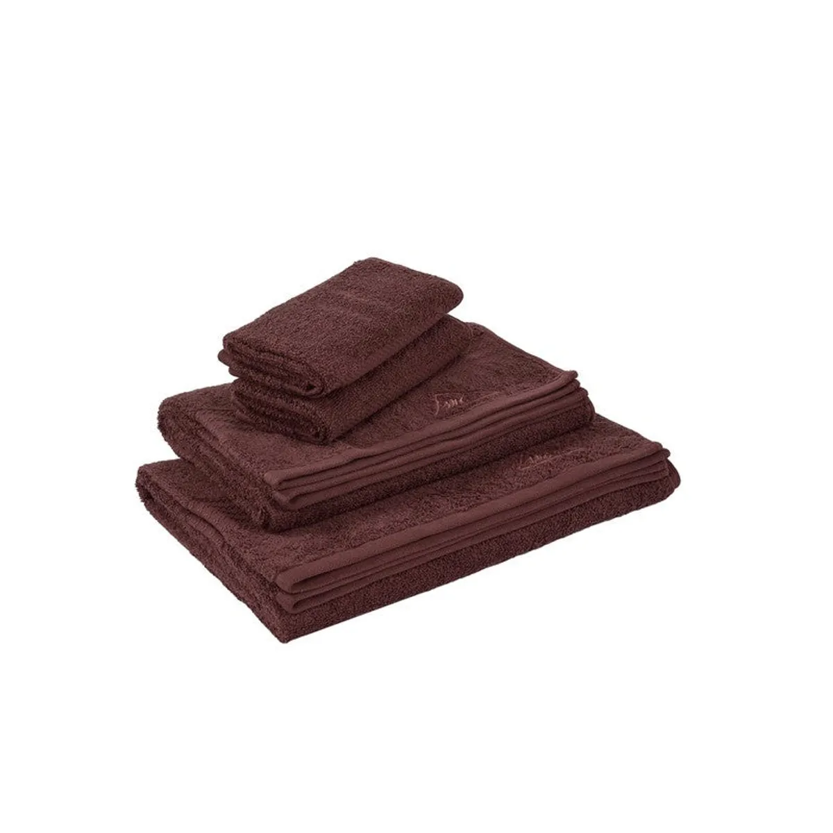 Stacked brown towels on a plain white background.