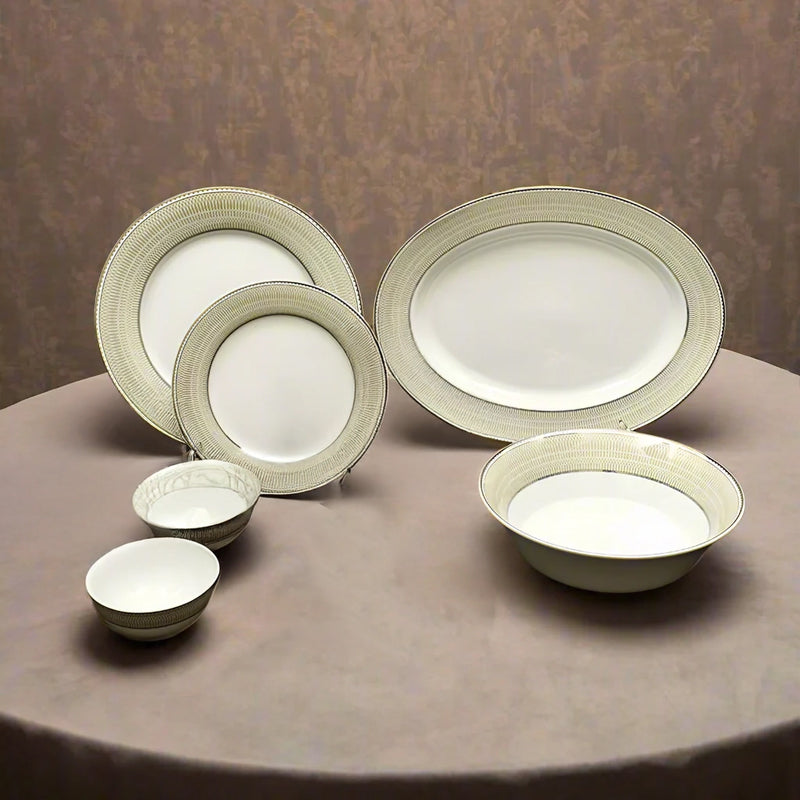 Shine Platine 24k Gold Brushed Porcelain Dinner Set - 21 Piece Set media 4
