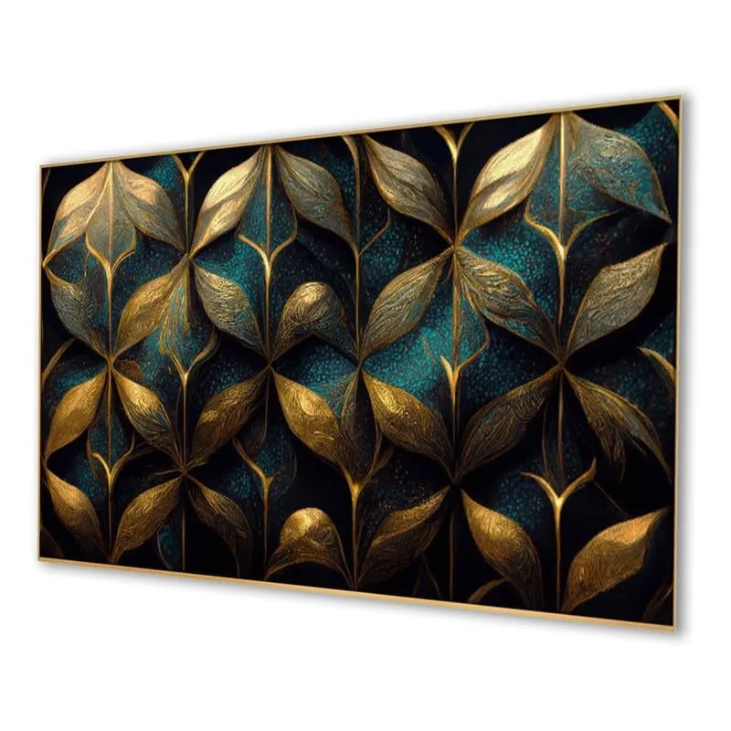 Golden Foliage Canvas Wall Painting With Frame media 5