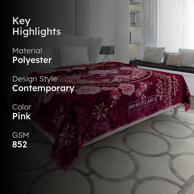 Monte Carlo Crimson Blossom Throw Blanket - 852 GSM media 2