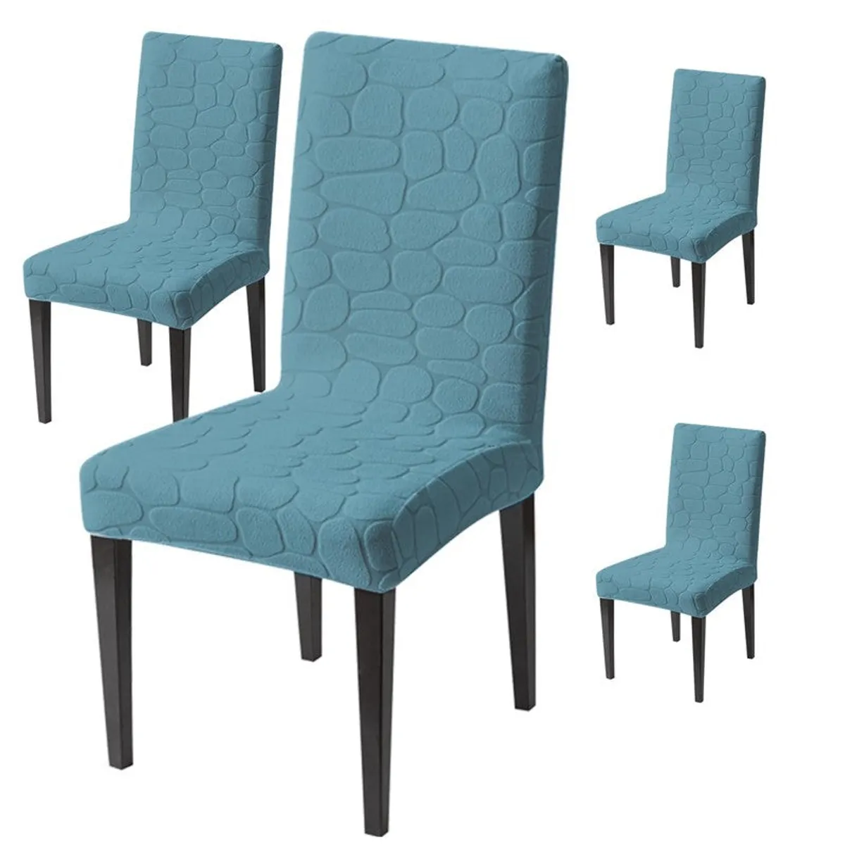 Blue textured chair cover set shown against a white background