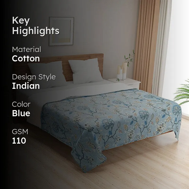 Swayam Hilda Floral Cotton Dohar (Blue) - 110 GSM media 2