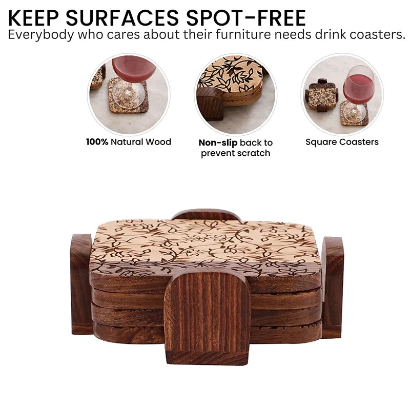 Sylvana Wood Coaster With Stand - Five Piece Set media 4