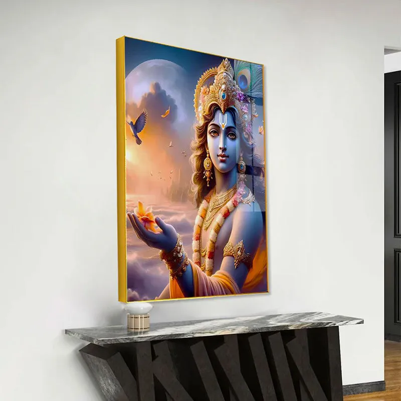 All-Knowing Krishna Spiritual Canvas Wall Art With Frame - Gold media 4