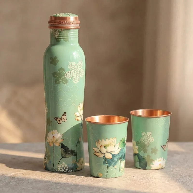 Sage Serenity Copper Bottle with Glasses - Three Piece Set media 1