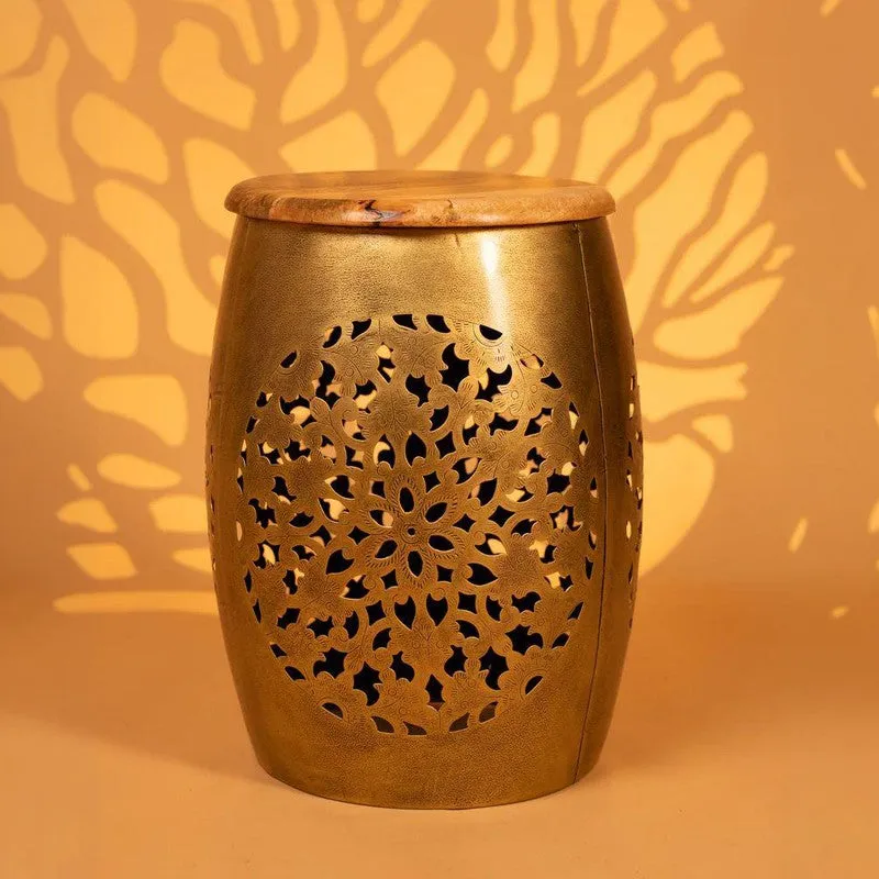Floral Cutwork Drum Iron Stool Benches & Stools - Gold media 5