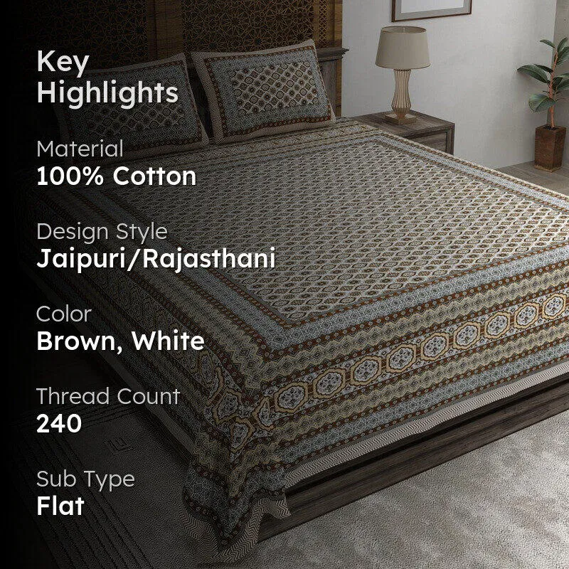 Auraar Cotton Bedsheet (Brown,White) - 240 TC media 2
