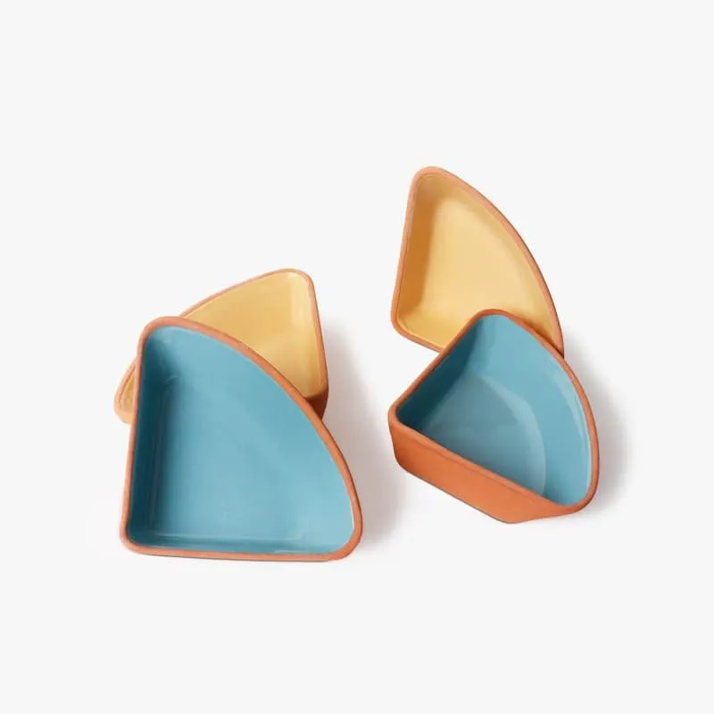 Terracotta Tale Triangle Bowl (Yellow & Blue) - Set Of Four media 4