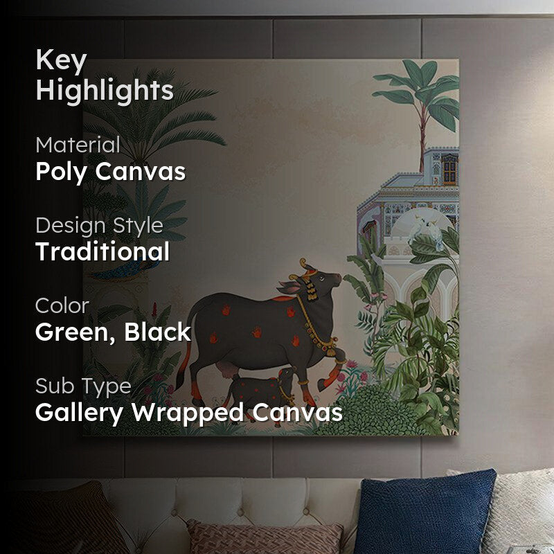 Black Cow And Calf Poly Canvas Wall Painting media 2