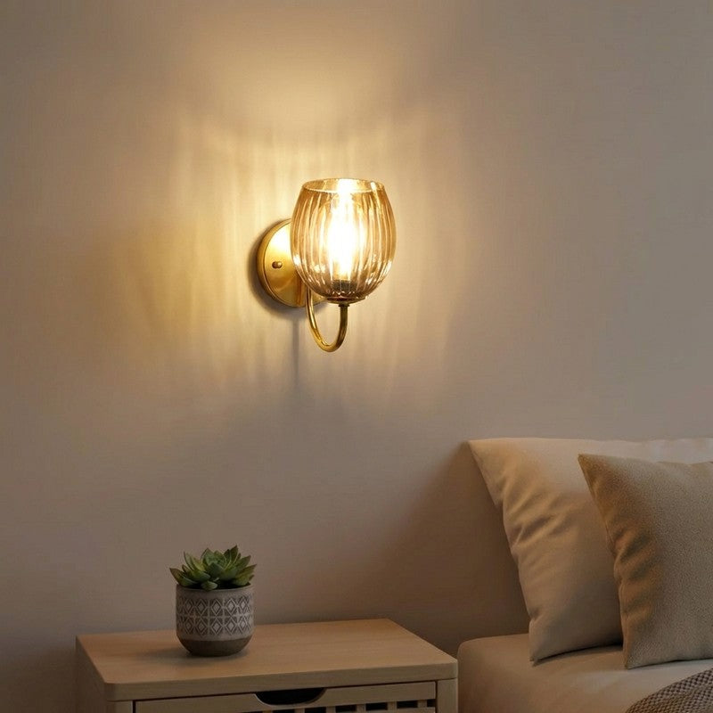 Amber Beam Golden Base Glass Wall Lamp