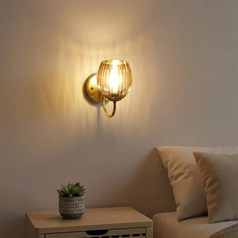 Amber Beam Golden Base Glass Wall Lamp media 1