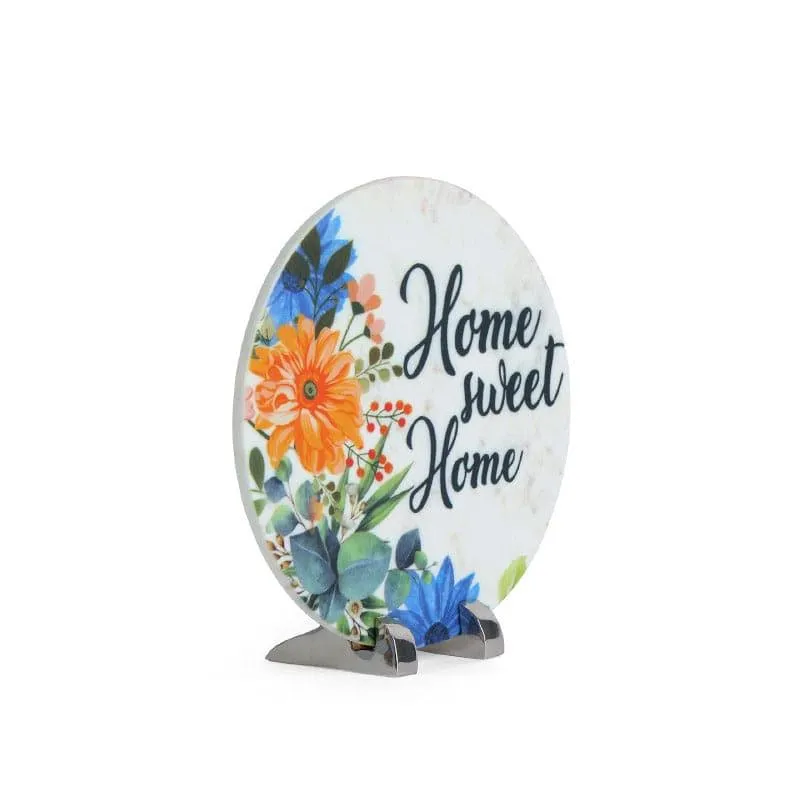 Home Sweet Home Floral Printed Marble Showpiece media 3
