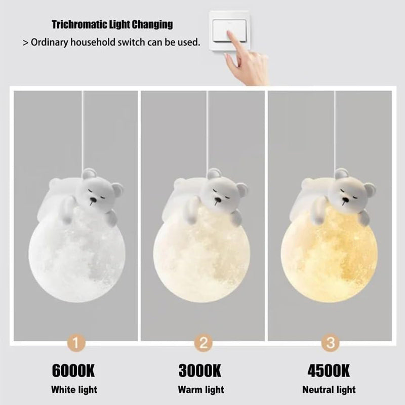 Sleeping Bear Acrylic Ceiling Moon Lamp - White media 5