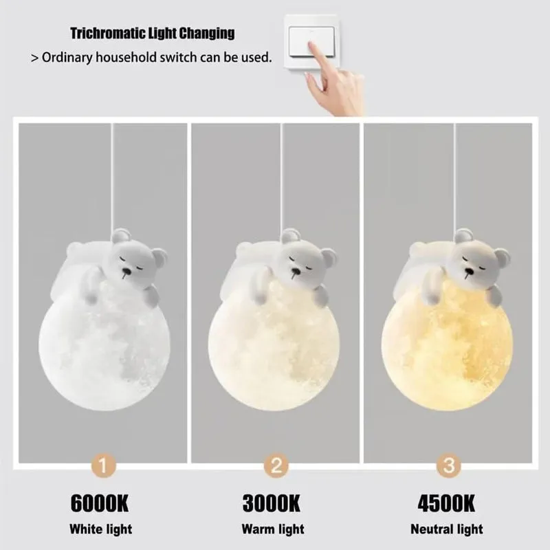 Sleeping Bear Acrylic Ceiling Moon Lamp - White media 5