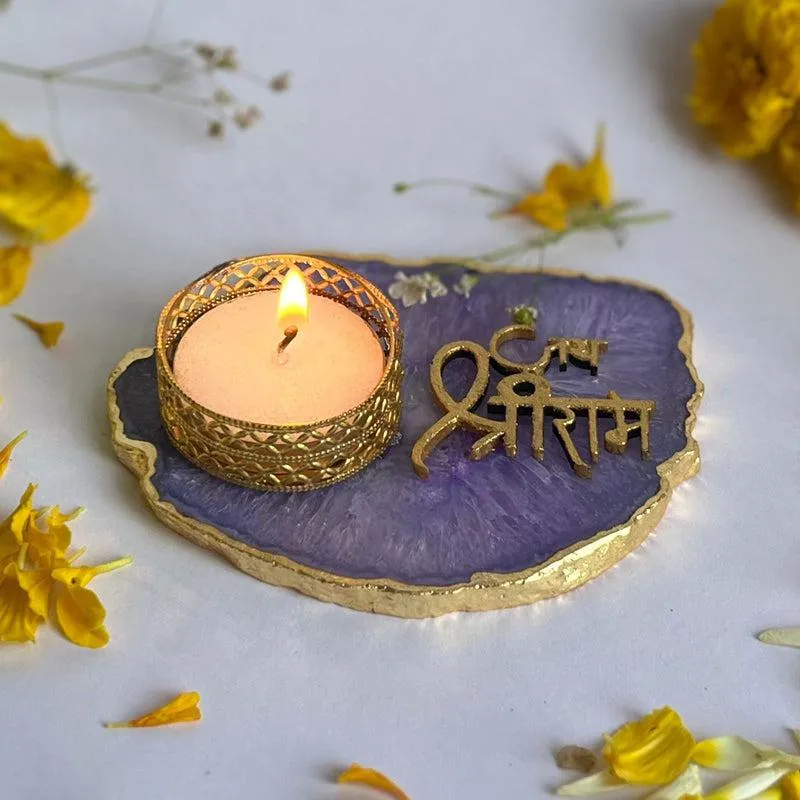 Jai Sri Ram Handcrafted Agate Tealight Candle Holder - Purple media 4