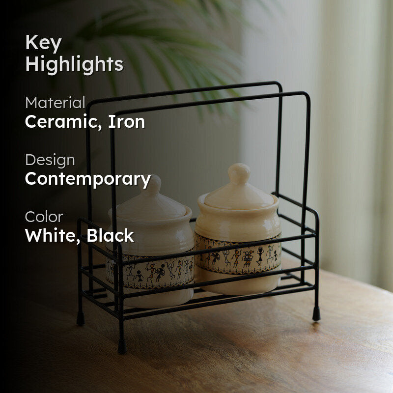 Warli Muse Air Tight Storage Jar & Stand (280 Ml) - Three Piece Set media 2