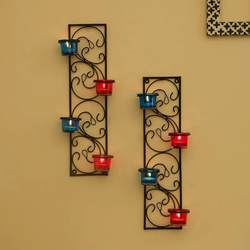 Twisted Luminaire Candle Holder (Blue & Red) - Set Of Two media 3