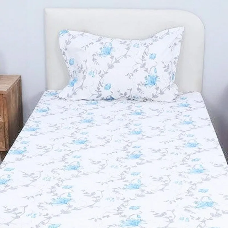 Catalina Floral Printed Cotton Bedsheet (Blue) - 180 TC media 4