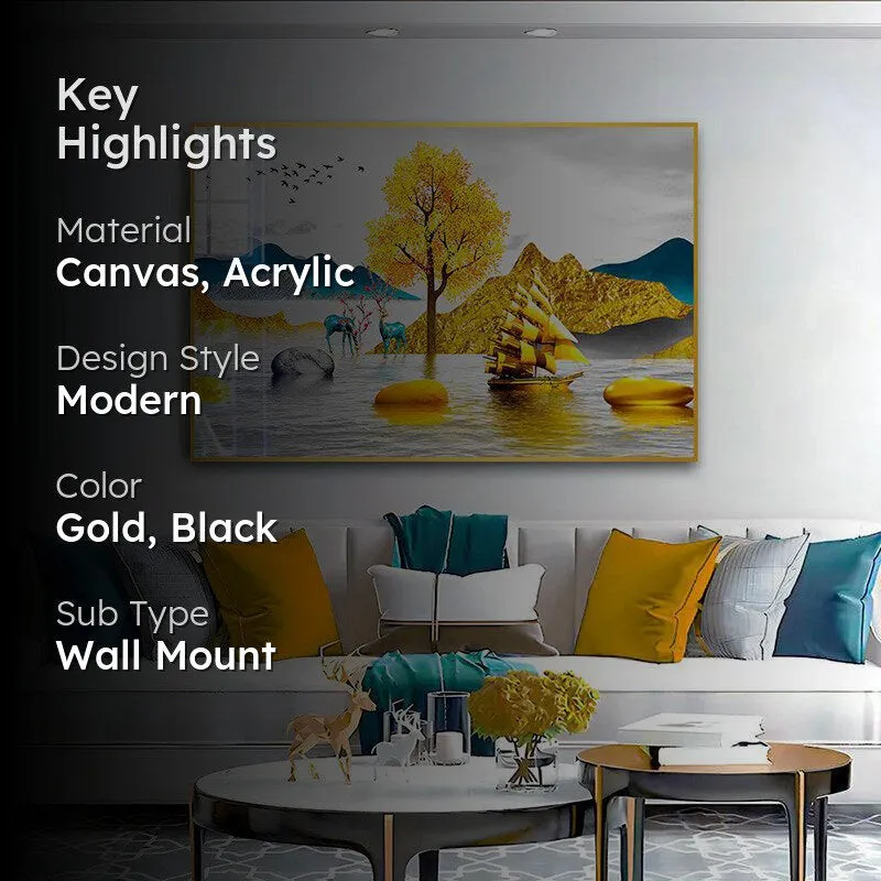 Gilded Waters Modern Canvas Wall Art With Frame - Gold media 2