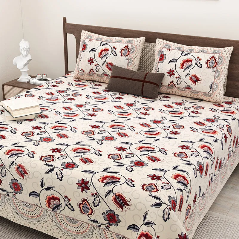 Aishaani Ethnic Cotton Bedsheet (Beige,Orange) - 180 TC media 4
