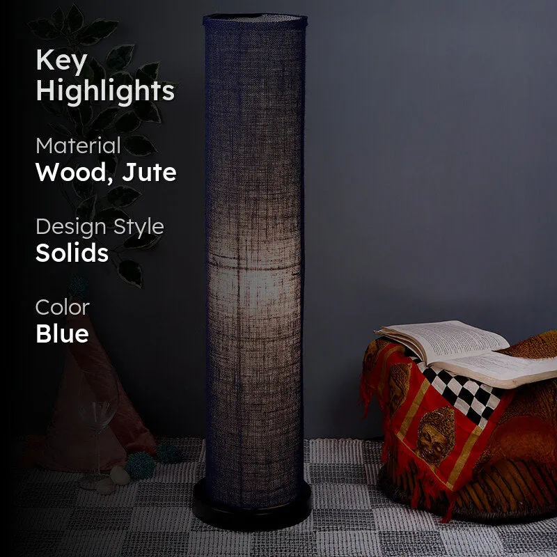 Camia Wooden Tower Floor Lamp With Jute Shade - Blue media 2