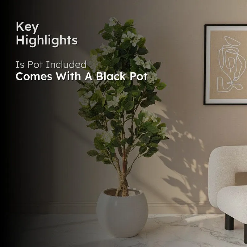 Faux Realtouch White Bougainvillea Plant With Black Plastic Pot - 4.1 Feet media 2