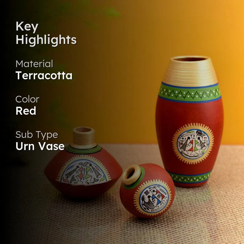 Thuraya Warli Terracotta Vase - Three Piece Set media 2