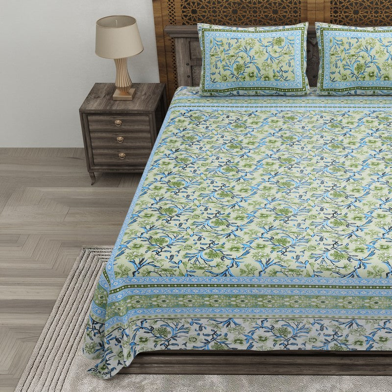 Bloomen Cotton Bedsheet (Green,Blue) - 240 TC media 3