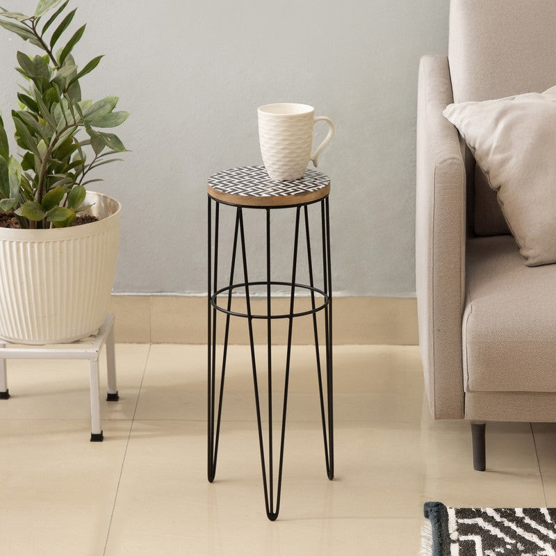 Chevron Pattern Metal Side Table - Black