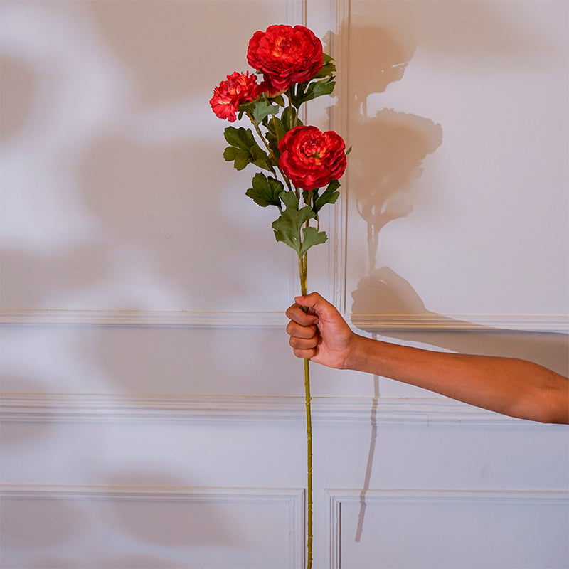 Faux Peony Flower Stick (Red) - 35 CM